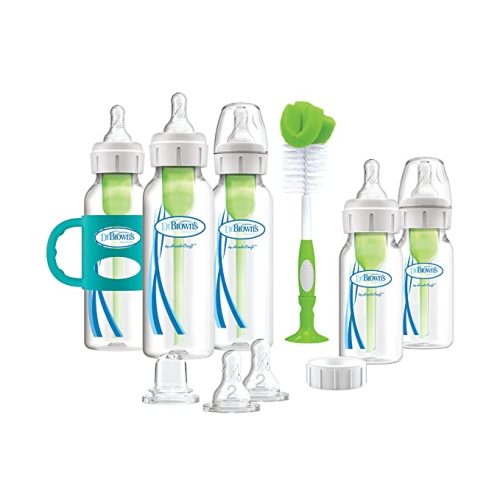 Dr. Brown's Natural Flow® Anti-Colic Options+™ Narrow Bottle to Sippy Gift Set with Soft Silicone Sippy Spout, Removable Silicone Handles, Travel Cap and Bottle Brush - Bottle to Sippy Gift Set, Blue