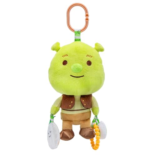 KIDS PREFERRED Shrek Activity Toy  Made with Super Soft Material & Features Jingle Bell, Child-Safe Mirror & Crinkle Sound  Use The C-Clip for Easy Hanging as On-The-Go Baby Toy for Boys & Girls