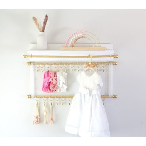 Headband Holder, Bow Holder, Shelf Bundle, Cascading 2, 3, or 4 Rod Holder with Lace or Macramé, Girl Nursery Decor, Baby Shower Gift