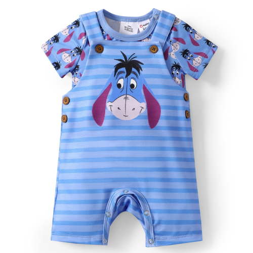Disney Winnie the Pooh Baby Boys Girls 2 Pcs Graphic Tee with Striped Overall Sets Newborn to Infant