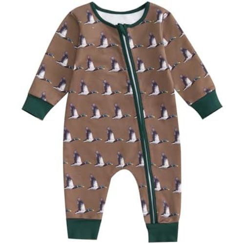 Infant Baby Boy Girl Mallard Duck Romper Jumpsuit Long Sleeve Zip Up Duck One Piece Overalls Hunting Baby Clothes