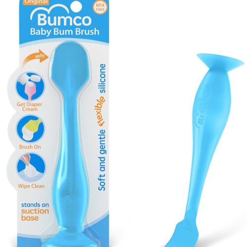 Bumco Baby Bum Brush - BPA-Free Diaper Cream Spatula with Suction Cup Base, Soft & Flexible Silicone, Wipe-Clean, Mom-Invented Diaper Bag Essentials (Blue)