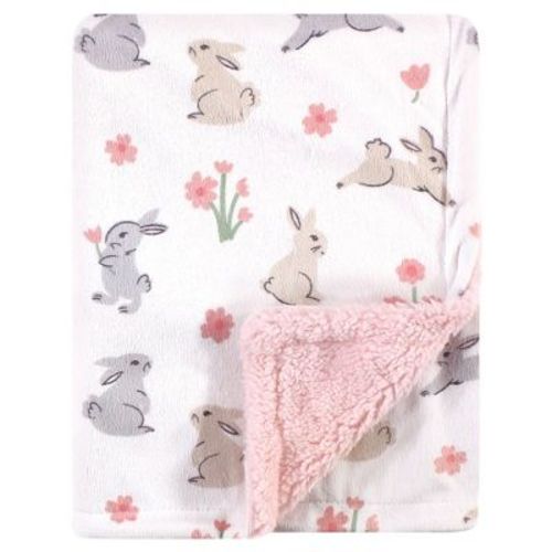 Hudson Baby Infant Girl Plush Blanket With Faux Shearling Back, Bunny, One Size