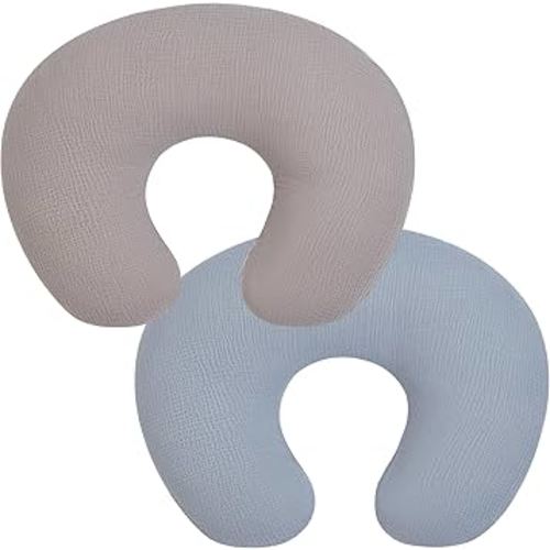 Nursing Pillow Cover, 2 Pack Muslin Nursing Cover for Breastfeeding Pillows, Infant Nursing Pillow Slipcover for Baby Boy Girl Newborn, 100% Cotton Feeding Pillow Covers, Only Cover