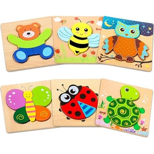 Toddler Puzzles for Kids Age 1 2 3 4 Year Old, 6 Pack Montessori Jigsaw Animals Puzzles for Girl boy Activities Preschool Learning Early Educational Birthday Gift Travel Autistic Wooden Toys