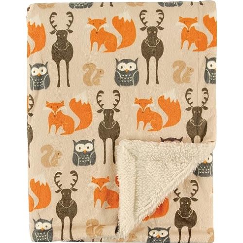 Hudson Baby Unisex Baby Plush Mink and Sherpa Blanket, Forest, One Size