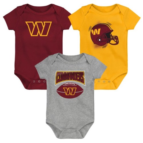 Infant Washington Commanders Burgundy/Gold/Heathered Gray 3-Pack Game On Bodysuit Set