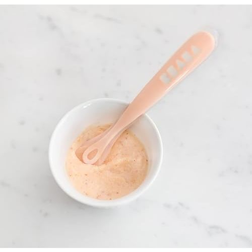 BEABA First Stage Baby Feeding Spoon Set, The Original Soft Tip Silicone Spoons for Babies, Gum Friendly BPA Lead Phthalate and Plastic Free, Great Gift Set (4 Pack), Rose