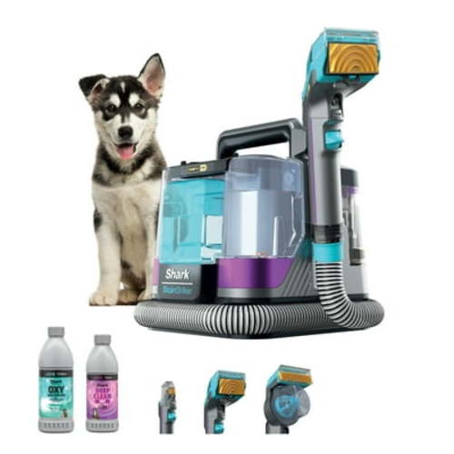 Shark StainStriker HairPro Portable Spot & Stain Remover, Carpet & Upholstery Cleaner with on-board self-cleaning, 3 tools, 6 oz. Deep Clean Pet Formula and 12 oz. OXY Multiplier Formula.