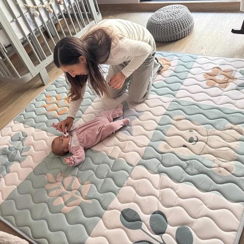 MioTetto Baby Mat for Floor, 50" x 50" Playpen Mat, Thick Soft Foam Padding Baby Play Mat, Portable Quilted playmat - Washable Baby Floor Play mat, Non-Slip Play Mat for Babies & Toddlers