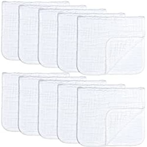 Comfy Cubs Muslin Burp Cloths (White, 10-Pack, 20" X10")