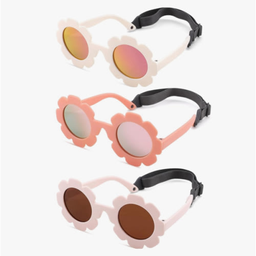 Polarized Baby Sunglasses with Strap - Unbreakable Infant Flowers Sunglasses for Newborn Girls Boys Age 0-12 Months