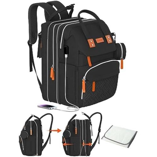 Extra Large Diaper Bag Backpack, Multifunctional Diaper Bag, Expandable Diaper Bag, UB Black