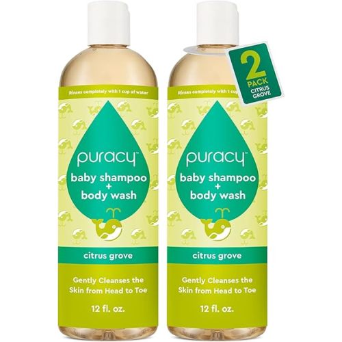 Puracy Shampoo & Body Wash for Children - Perfect Skin, Pure Ingredients with 12 Fruit & Vegetable Extracts for Silky Smooth Skin, Gentle Citrus Grove Aromas, 98.8% from Mother Nature, 12 Fl Oz (2-Pk)