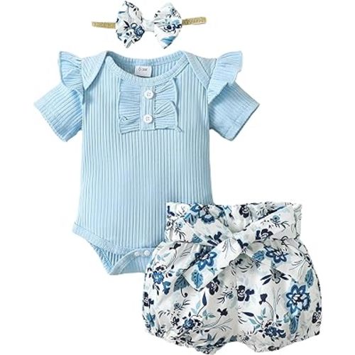 Mioglrie Newborn Baby Girl Clothes Romper Shorts Set Cute Infant Summer Outfits Cotton Baby Clothes for Girls