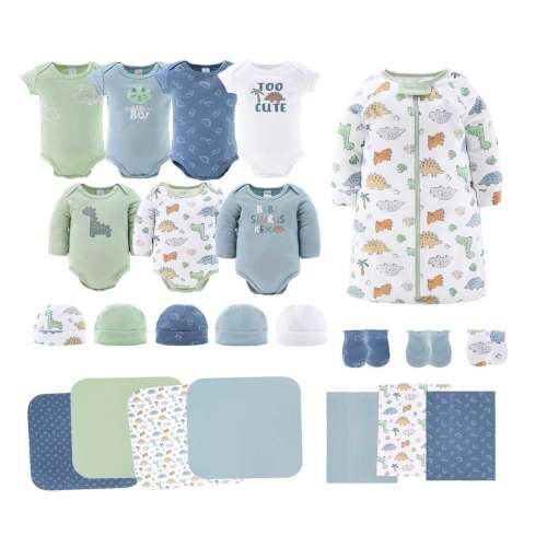 The Peanutshell Baby Saurus 23-Piece Layette Gift Set in Blue/Green 0-3 Months - Blue