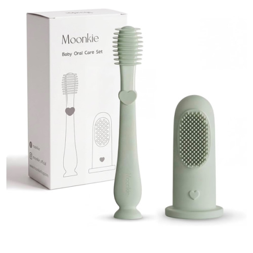 Moonkie Baby Finger Toothbrush Tongue Oral Cleaner Kit for 3 Months +, 2 Pcs (Mint)