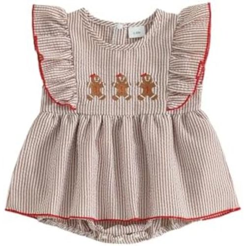 Newborn Baby Girl Christmas Outfit Gingerbread Romper Dress Ruffle Fly Sleeve Bodysuit Striped Jumpsuit Clothes