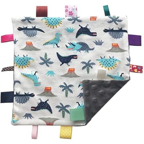 Baby Boy Grey Tag Security Blanket Soft Blanket Security Comforter with Colorful Tags Lovey Gift for Child Toddler Kid (Gray)