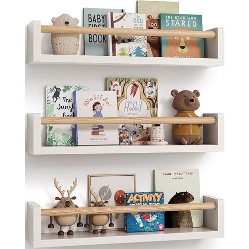 G&W Gruwald Nursery Book Shelves, Set of 3, Wall Bookshelf, Book Shelf for Kids Rooms, Wall Book Shelves for Bedroom Kids, Floating Shelf, Nursery Decor