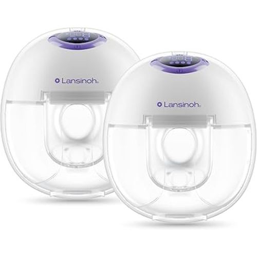 Lansinoh Discreet Duo Wearable Breast Pump, Hands Free Breast Pump, 4 Pumping Modes, 9 Levels Hospital Strength Suction, LED Display, Leak-Resistant Design, 2 Breast Flange Sizes Included: 24mm & 21mm