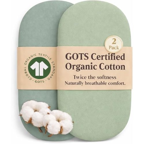 Bunnyjik GOTS Organic Bassinet Sheets for Halo Bassinest Swivel Sleeper, Premium Weight Turkish Cottonfitted Sheet for Delta Children and Simmons Kids Bassinet - Cover for Oval and Rectangle Pads
