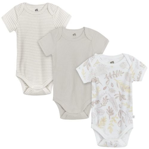 Just Born Baby Neutral Short Sleeve Bodysuits - Natural Leaves - 0-3 Months - 3-pack