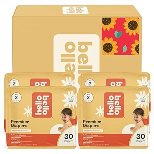 Hello Bello Diapers, Size 2 (10-16 lbs) Flower Child, 120 Count Value Pack of Premium Disposable Baby Diapers, Hypoallergenic with Soft, Cloth-Like Feel