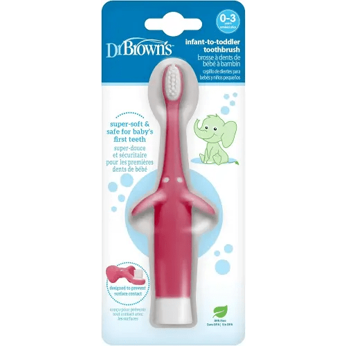 Dr. Brown's Infant-to-Toddler Training Toothbrush, Soft for Baby's First Teeth, Pink Elephant, 0-3 Years (Colors May Vary)