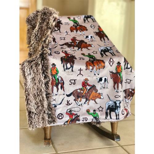 The Working Ranch Cowboy Blanket on Tan Minky
