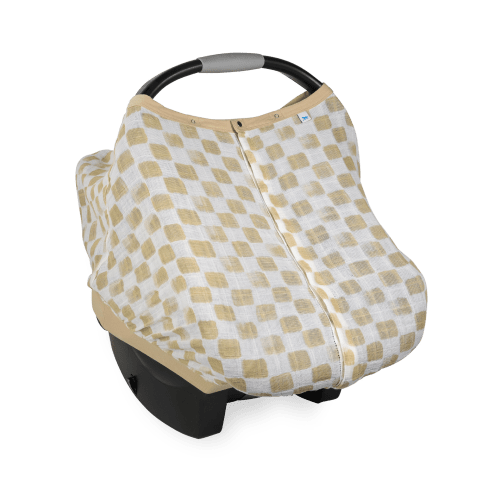 Cotton Muslin Car Seat Canopy - Adobe Checker