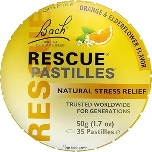 Bach RESCUE PASTILLES, Orange and Elderflower Flavor, Natural Stress Relief Lozenges, Homeopathic Flower Essence, Vegetarian, Gluten & Sugar-Free, Holiday Stocking Stuffer, 35 Count