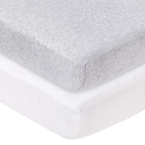 Little Star Organic 100% Pure Organic Cotton Fitted Jersey Knit Crib Sheets, 2 Pk, Gray/White