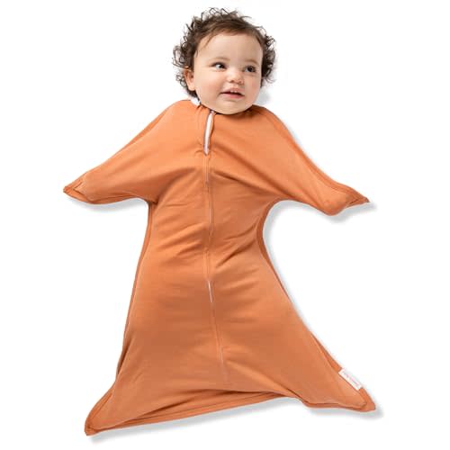 SleepingBaby Zipadee-Zip Transition Swaddle - Cozy Baby Swaddling Blanket with Zipper Convenience - Roomy Baby Wearable Blanket for Easy Diaper Changes - Spice, Small (4-8 Month)