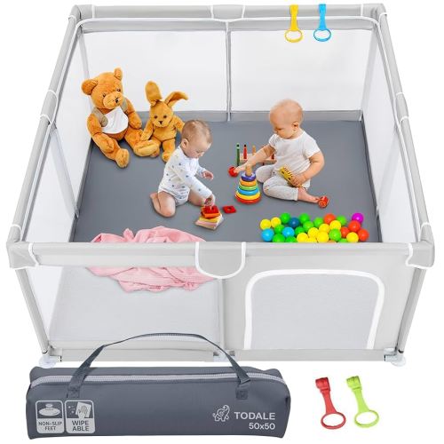 TODALE Baby Playpen, Medium Playpen for Babies and Toddlers, Indoor & Outdoor Kids Activity Center, Kids Safety Play Pens Play (Light Grey, 50x50x27 Inch)