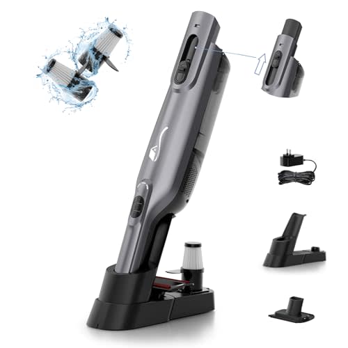 AYONTIN Cordless Handheld Vacuum, Lightweight Portable Hand Vacuum Cleaner with LED Light,Rechargeable Hand Held Vacuum with Charging Dock, Powerful Suction for Office, Home,Car,Gray