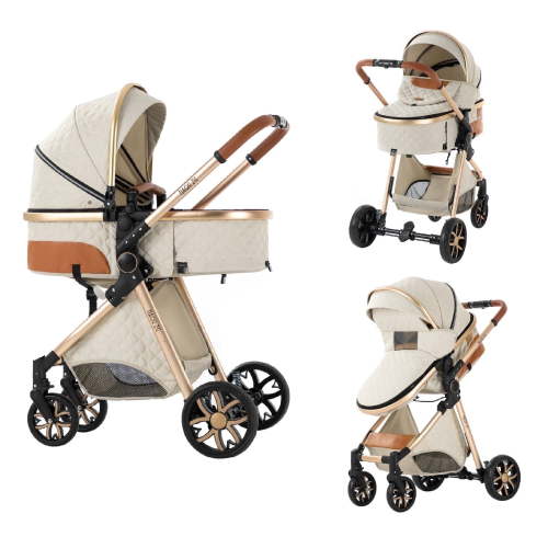 Iris Baby All-Terrain Baby Stroller,2-in-1 Infant Travel System with Panoramic Sunroof,White