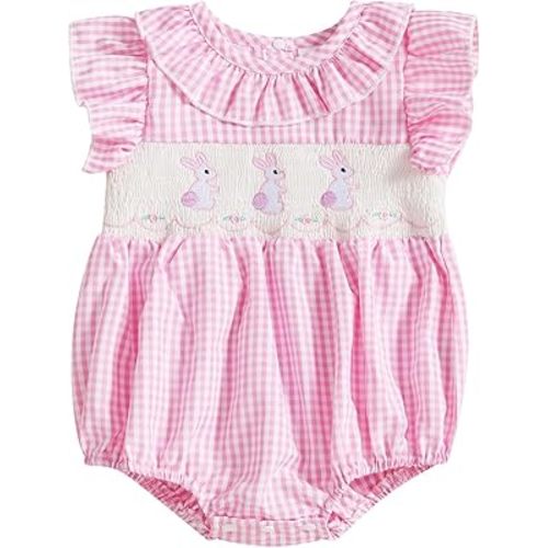 Amazon.com: Filgriox Newborn Baby Girl Smocked Romper Embroidery Peter Pan Collar Ruffle Sleeve Bubble Bodysuit Summer Outfit (Pink, 6-12 Months) : Clothing, Shoes & Jewelry