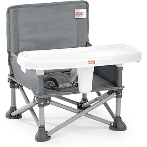 Bright Starts Pop 'N Sit Portable Booster, Indoor/Outdoor Use, Floor Seat with Feeding Tray, Grey, 6 Mos - 3 Yrs