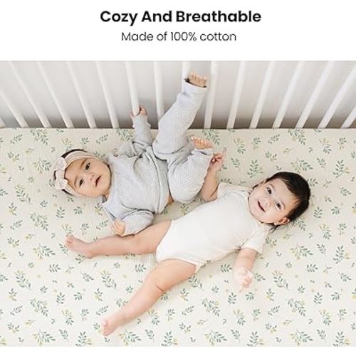 Konssy Muslin Crib Sheets for Boys, Soft Cotton Neutral Baby Sheets for Standard Crib Mattress 2 Pack, 52"x28" (Leaf,Green)