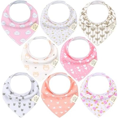 8-Pack Organic Baby Bandana Bibs for Girls - Super Absorbent Triangle Baby Bibs for Drooling and Teething Infant, 100% Cotton Extra Soft for Newborn, Infant 0-36 Months (Pink Dreams)