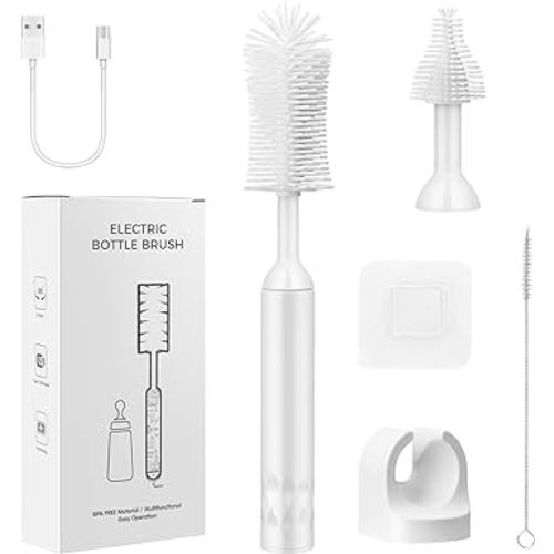 Electric Baby Bottle Brush Cleaner, Waterproof Baby Bottle Cleaner Brush Set, USB Rechargeable Baby Bottle Brushes for Cleaning, Silicone Travel Bottle Cleaner Kit for Baby Bottles, Pacifiers, Straws