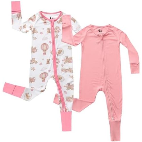 Bamboo Viscose Baby Pajamas 2 Way Zip for Diaper Change 0 to 24 Month Soft Stretchy Bamboo Viscose Sleeper 2 Pack