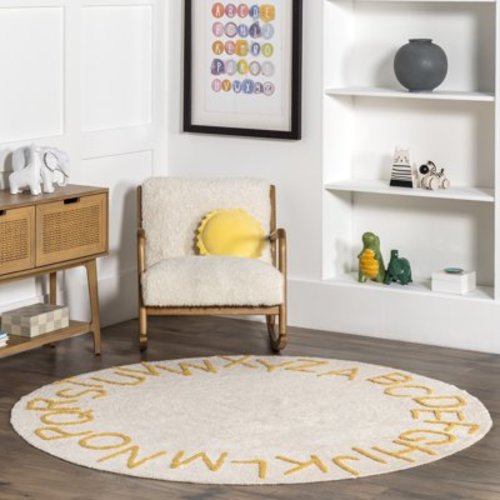 nuLOOM Kids Washable Round Alphabet Rug, 6', Light Yellow