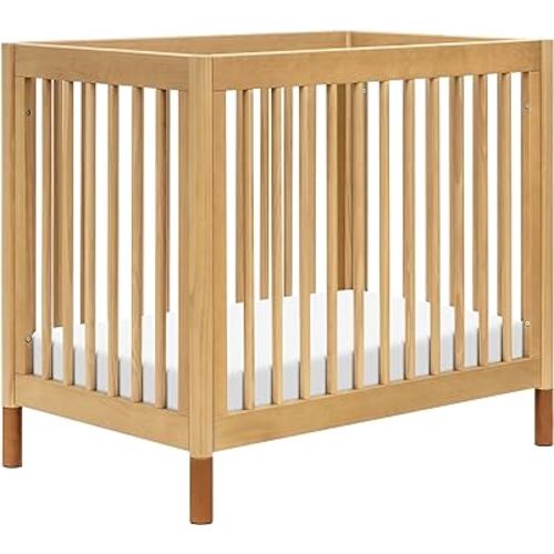 babyletto Gelato 4-in-1 Convertible Mini Crib with Toddler Bed Conversion in Honey with Vegan Tan Leather Feet, Greenguard Gold Certified