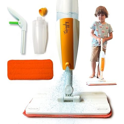 Quiggly Toy Spray Mop for Kids - Toddler Cleaning Set with Real Water Sprayer - Montessori Cleaning Set Mini Sweeper - Educational and Fun Kids Mop - Squeeze and Spray