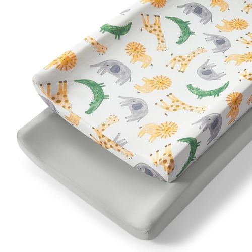TILLYOU Baby Changing Pad Cover, Changing Table Cover for Girls Boys, Ultra Soft Breathable, 2 Pack African Steppe & Grey