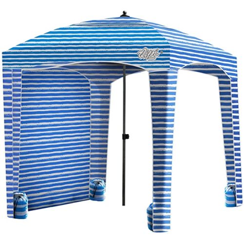 Qipi Beach Cabana - Easy to Set Up Canopy, Waterproof, Portable 6' x 6' Beach Shelter, Included Side Wall, Shade with UPF 50+ UV Protection, Ultimate Sun Umbrella - for Kids, Family & Friends - Siesta Beach