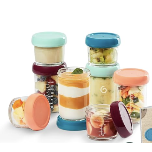 Babymoov Baby Glass Food Jars, Set of 8 (4 x 4oz + 4 x 8oz), BPA-Free Borosilicate Glass Storage Containers, Leakproof Lids, Microwave, Freezer & Dishwasher Safe, Baby Registry Essential
