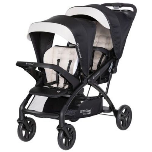 Baby Trend Sit N' Stand Double Stroller 2.0 DLX with 5 Point Safety Harness, Canopy, Extra Basket, 2 Cup Holders & Covered Compartment, Modern Khaki